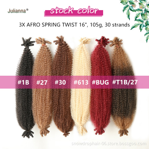 Private Label Crochet Ombre Wholesale Synthetic African Hair Extensions For Braids 3X Afro Spring Twist Braiding Hair